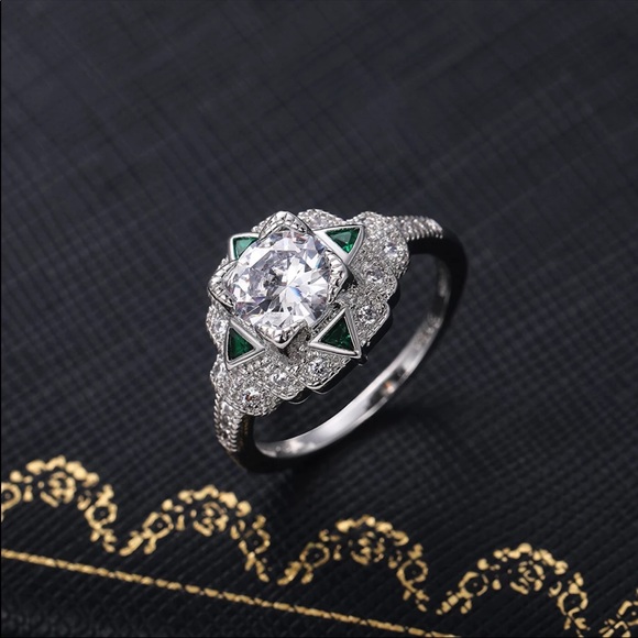 New Vintage Carved 925 Silver Diamond Ring - Picture 5 of 6